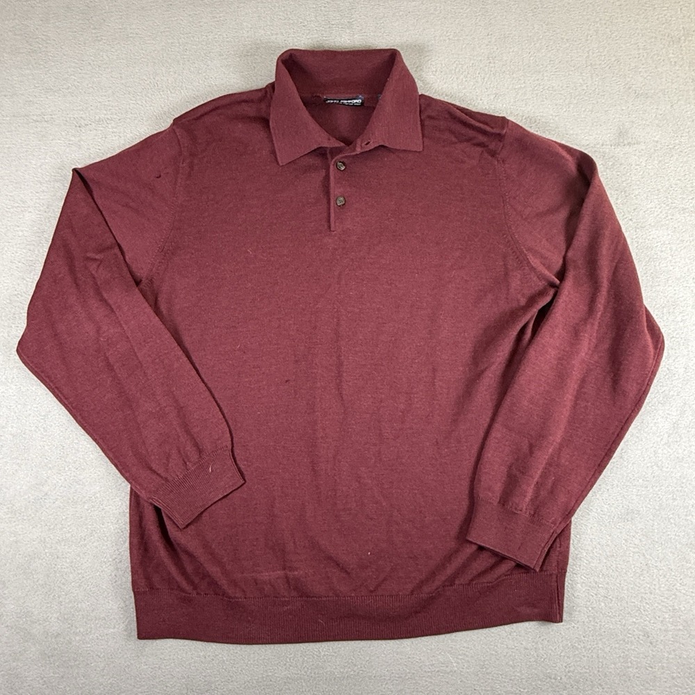 J. Ashford Polo Sweater Men's XL Tall Red Long Sleeve Extra Fine Merino Wool